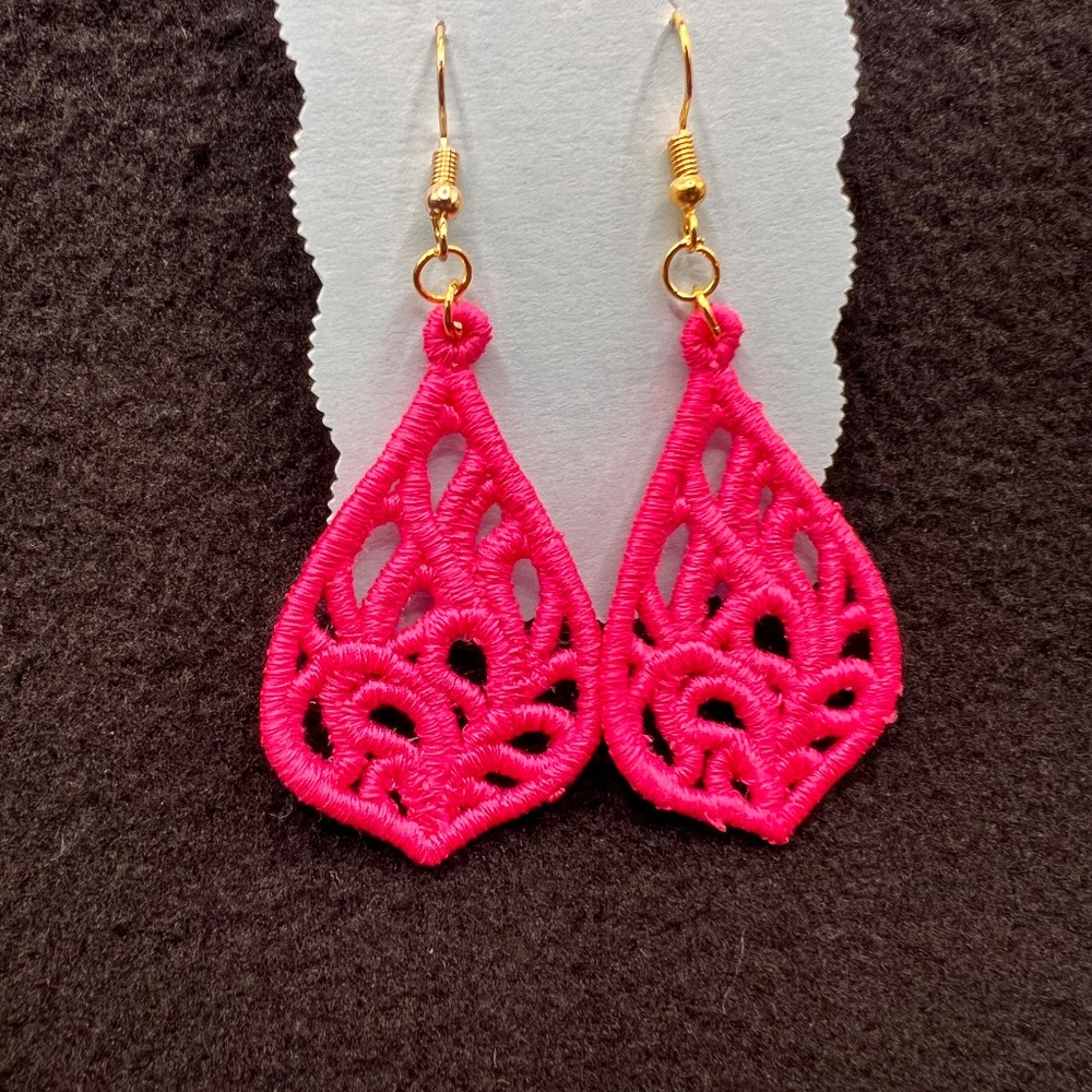 Homemade Pink Lace Teardrop Earrings - Picture 2 of 5